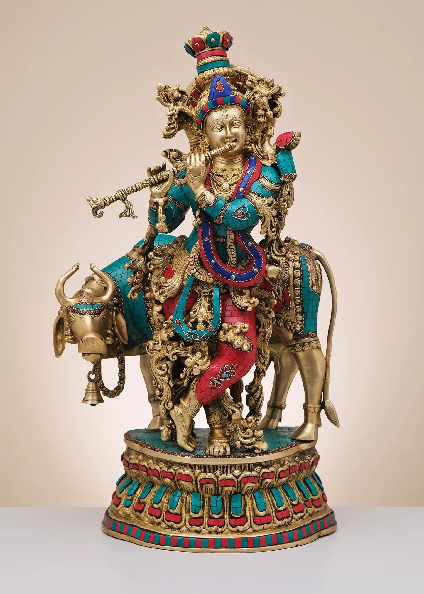 Brassaura® Brass Krishna Nandi Statue | Height 29 Inches & Weight 31.20 kg
