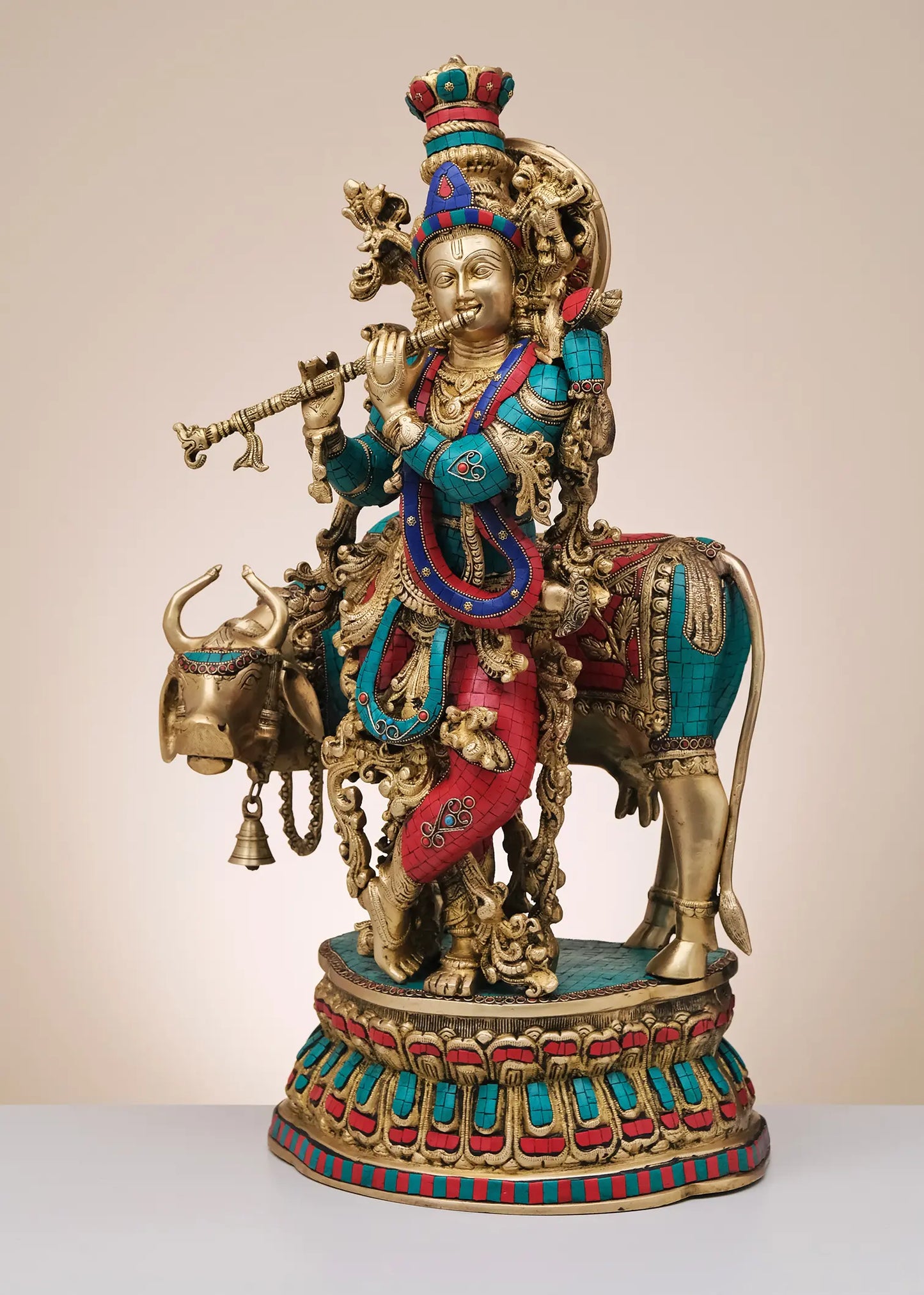 Brassaura® Brass Krishna Nandi Statue | Height 29 Inches & Weight 31.20 kg