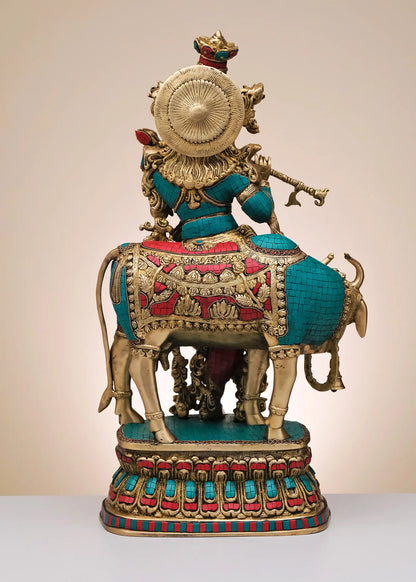 Brassaura® Brass Krishna Nandi Statue | Height 29 Inches & Weight 31.20 kg