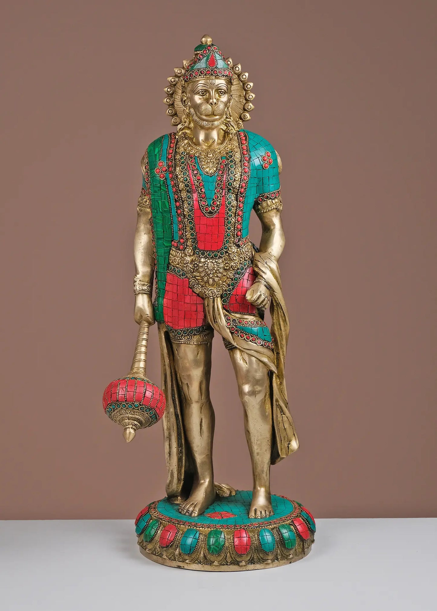 Brassaura® Standing Blessing Hanuman | Brass with Inlay Work | Height 23 Inches & Weight 12.75 kgs