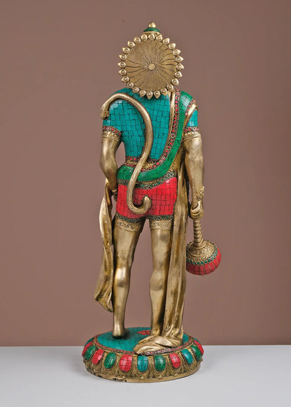 Brassaura® Standing Blessing Hanuman | Brass with Inlay Work | Height 23 Inches & Weight 12.75 kgs