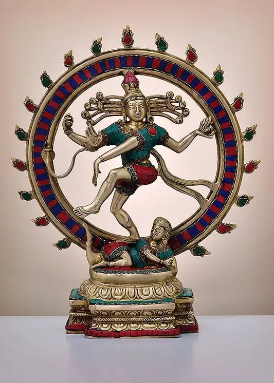 Brassaura® Brass Nataraj Statue with Inlay Work | Height 18 Inches & Weight 8 kg