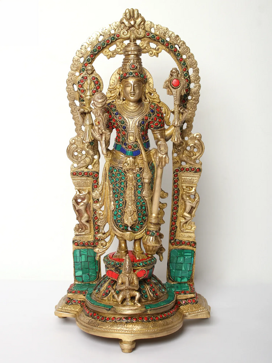 Brassaura® Lord Vishnu Brass Statue with Inlay Work | Height 16 Inches & Weight 5.90 kgs