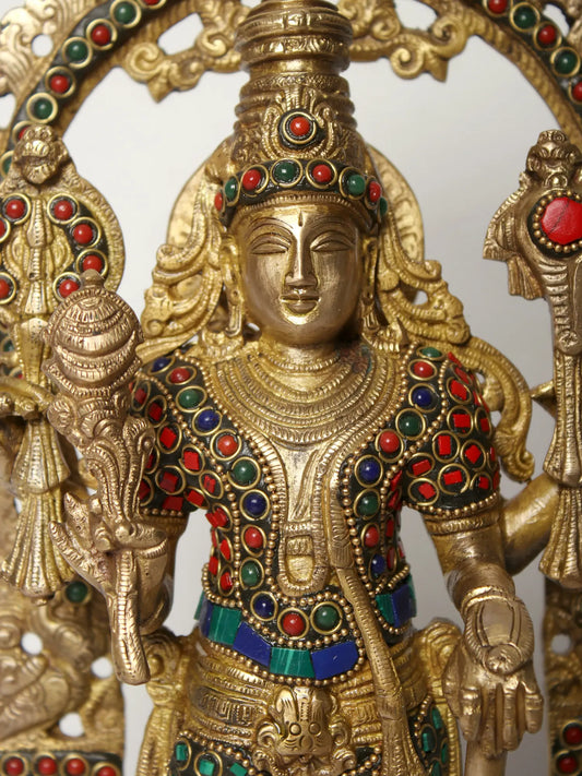 Brassaura® Lord Vishnu Brass Statue with Inlay Work | Height 16 Inches & Weight 5.90 kgs