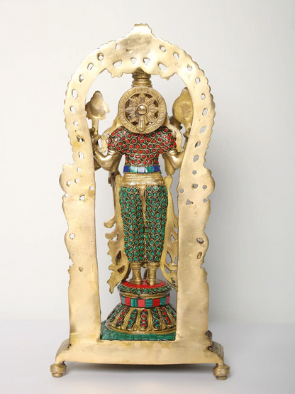 Brassaura® Lord Vishnu Brass Statue with Inlay Work | Height 16 Inches & Weight 5.90 kgs