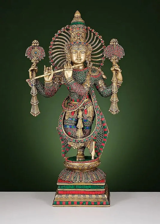 Brassaura® Brass Krishna Statue | Height 61 cm & Weight 13.28 kg