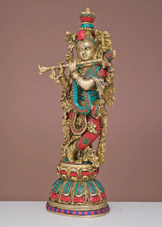 ब्रासौर® पीतल की कृष्ण प्रतिमा | ऊँचाई 20 इंच और वज़न 8.72 कि.ग्रा.