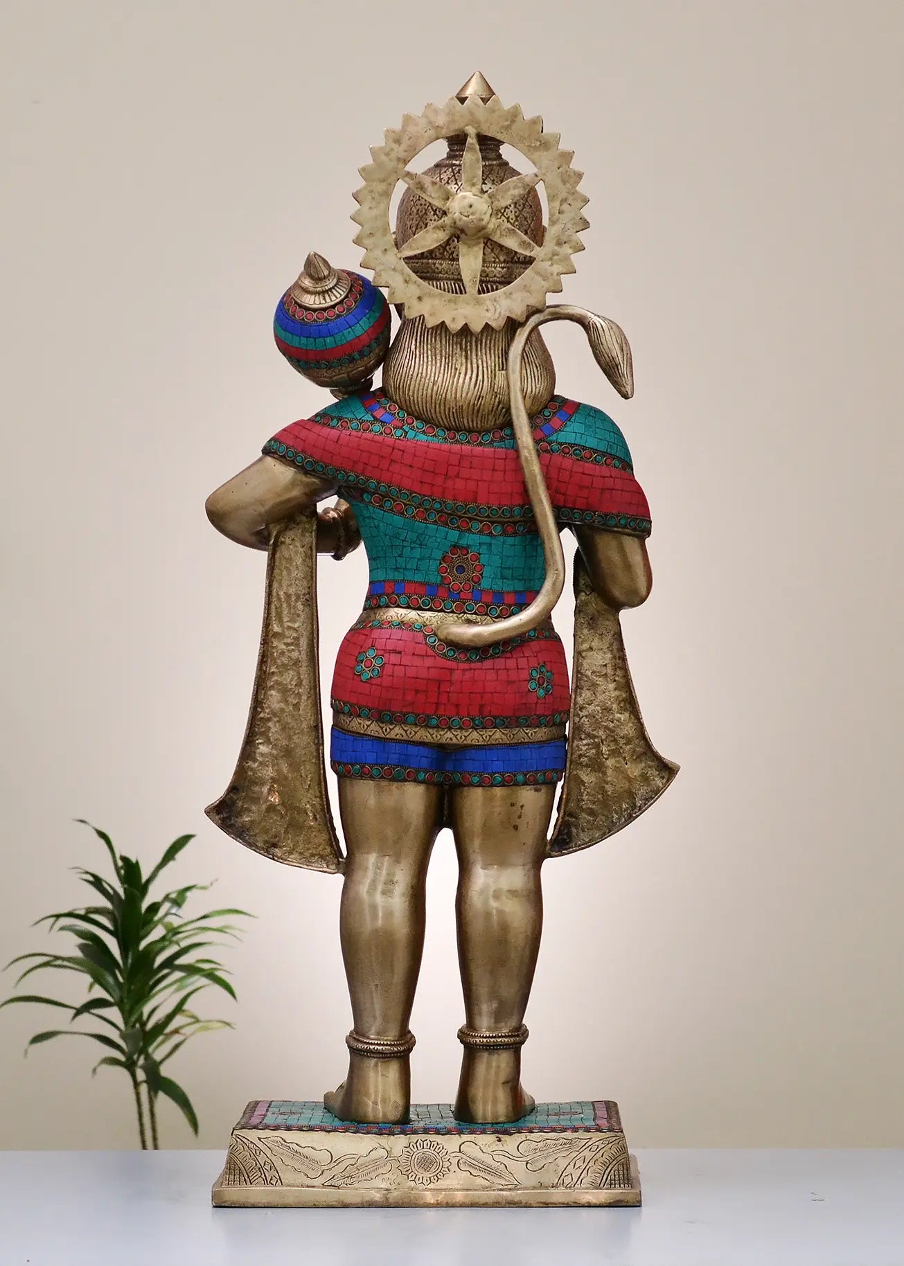 Brassaura® Standing Blessing Hanuman | Brass with Inlay Work | Height 36 Inches & Weight 32.20 kgs
