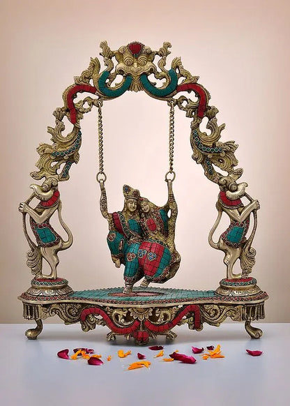Brassaura® Brass Radha Krishna Jhula Statue | Height 18 Inches & Weight 6.84 kg