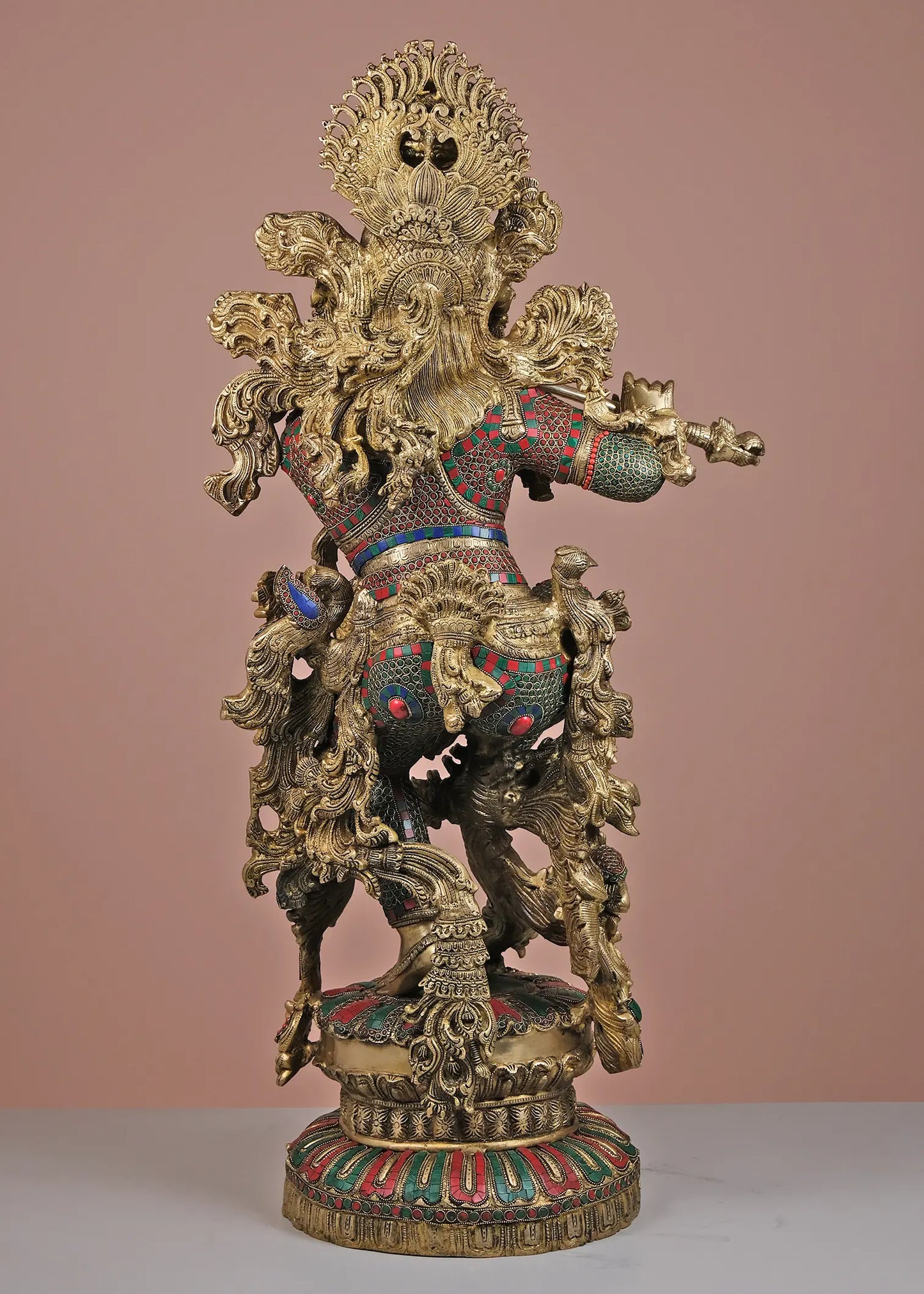 Brassaura® Brass Krishna Statue with Inlay Work | Height 43 Inches & Weight 77.83 kg