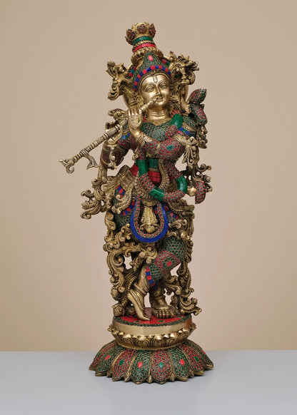 Brassaura® Brass Krishna Statue | Height 26 Inches & Weight 18.27 kg