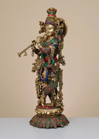 Brassaura® Brass Krishna Statue | Height 26 Inches & Weight 18.27 kg