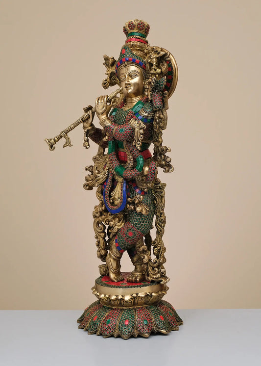 Brassaura® Brass Krishna Statue | Height 26 Inches & Weight 18.27 kg