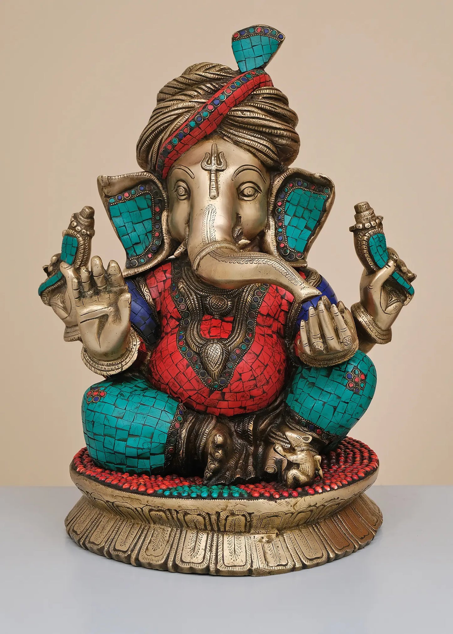Brassaura™ Brass Pagdi Ganesha Statue | Height 20 Inches & Weight 27.980 kgs