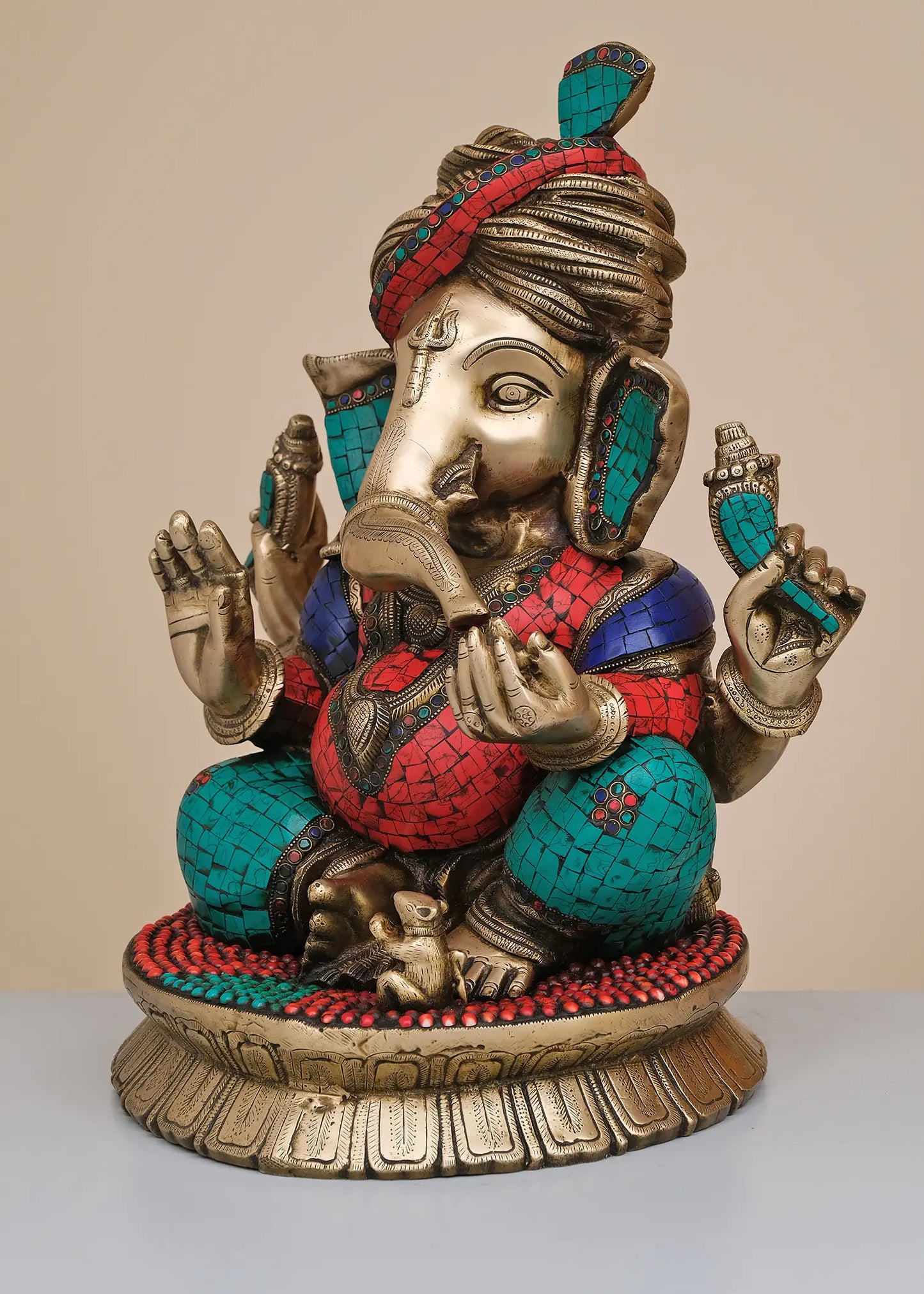 Brassaura™ Brass Pagdi Ganesha Statue | Height 20 Inches & Weight 27.980 kgs