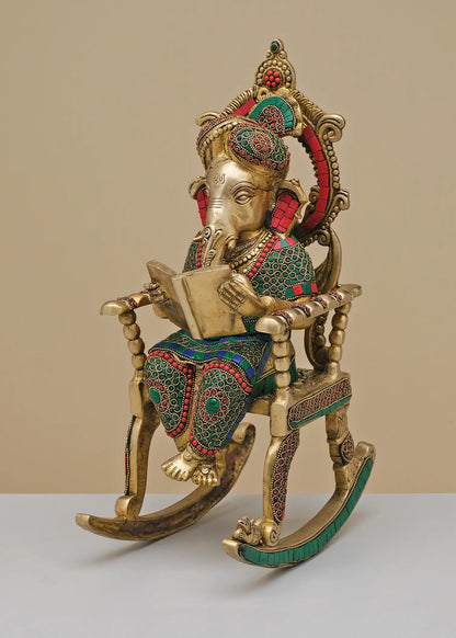 Brassaura® Scholar Ganesha Reading Scripture | Height 16.93 Inches & Weight 10.46 kgs