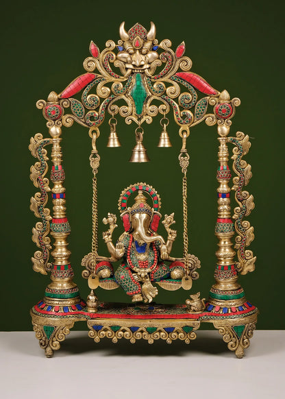 Brassaura® Grand Jhula Ganesha with Ornamental Arch | Height 25.98 Inches & Weight 17 kgs