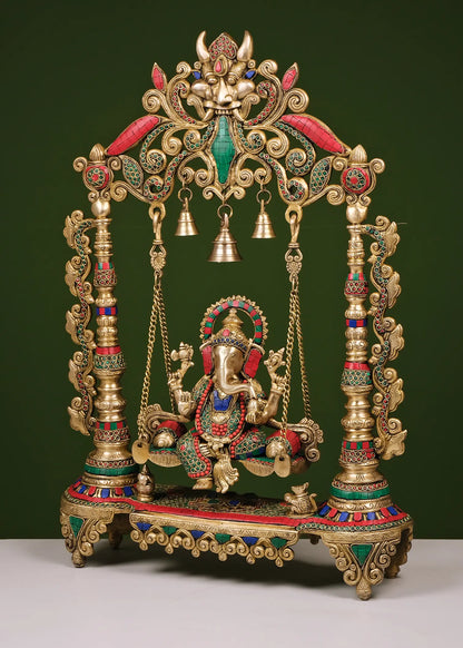 Brassaura® Grand Jhula Ganesha with Ornamental Arch | Height 25.98 Inches & Weight 17 kgs