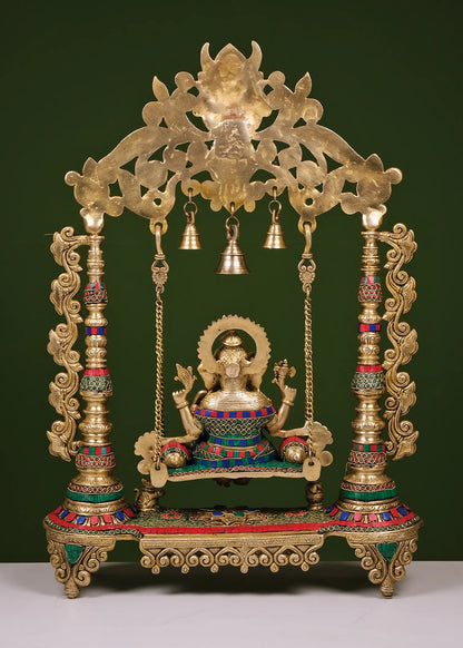 Brassaura® Grand Jhula Ganesha with Ornamental Arch | Height 25.98 Inches & Weight 17 kgs