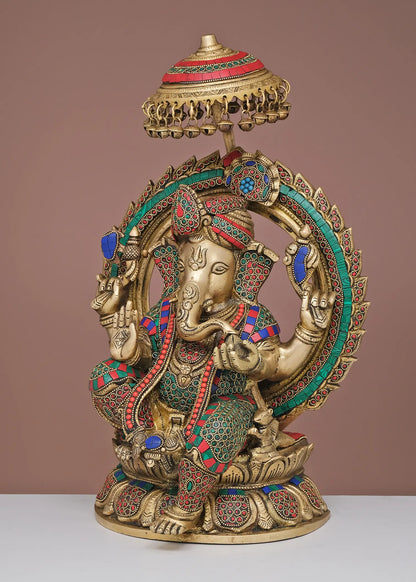 Brassaura® Royal Umbrella Ganesha with Ornate Prabhavali | Height 17.91 Inches & Weight 12.75 kgs