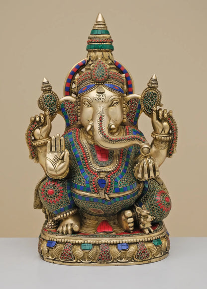 Brassaura® Grand Inlay Seated Ganesha | Height 20.08 Inches & Weight 22.95 kgs