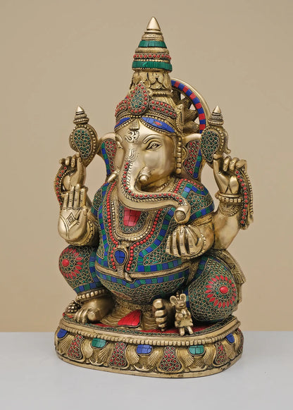 Brassaura® Grand Inlay Seated Ganesha | Height 20.08 Inches & Weight 22.95 kgs