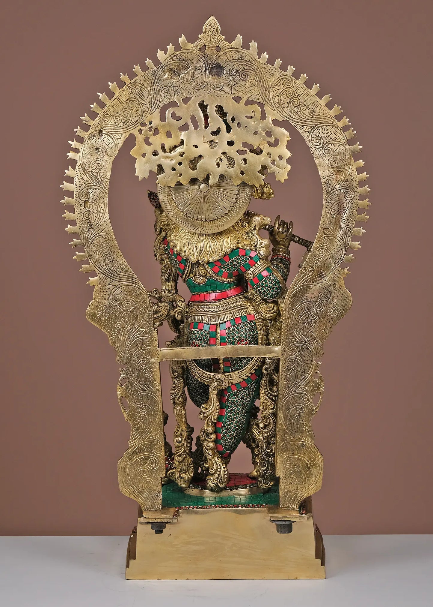 Brassaura® Brass Krishna Statue with Inlay Work | Height 32.09 Inches & Weight 34.37 kg