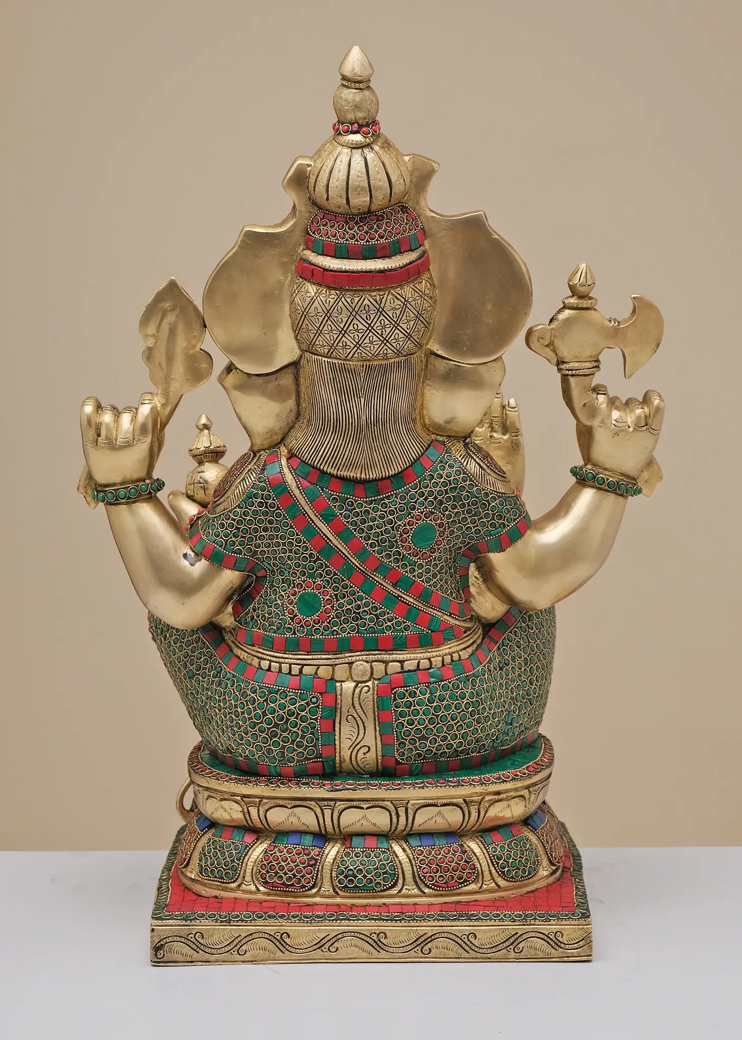 Brassaura® Grand Multicolor Inlay Seated Ganesha | Height 24.02 Inches & Weight 28.51 kgs