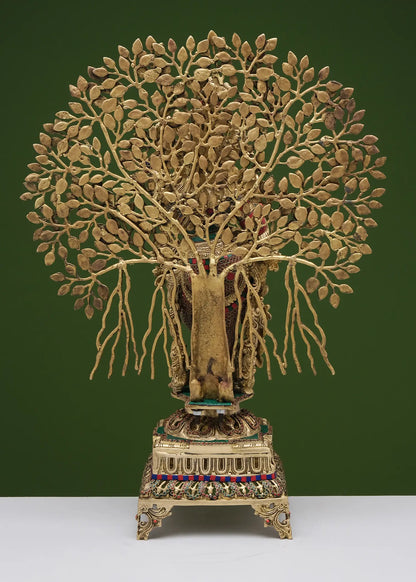 Brassaura® Brass Tree Krishna Statue with Inlay Work | Height 36.02 Inches & Weight 29.38 kg