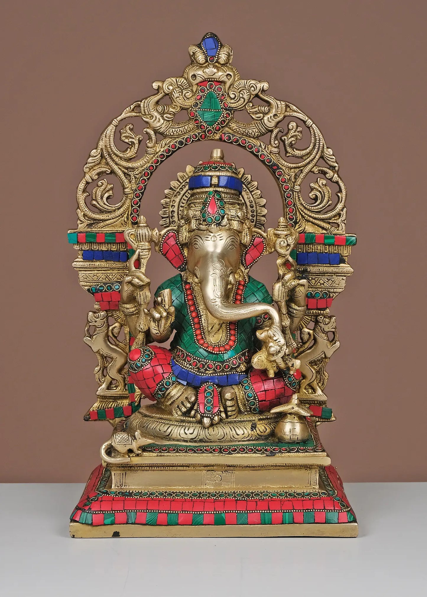 Brassaura® Ornate Seated Ganesha with Arch | Height 15.55 Inches & Weight 9.44 kgs