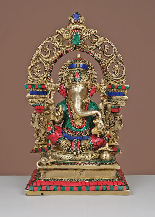 Brassaura® Ornate Seated Ganesha with Arch | Height 15.55 Inches & Weight 9.44 kgs