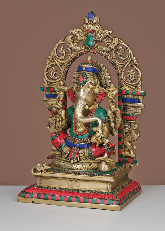 Brassaura® Ornate Seated Ganesha with Arch | Height 15.55 Inches & Weight 9.44 kgs