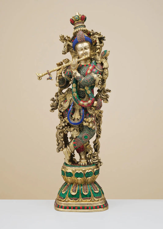 Brassaura® Brass Krishna Statue | Height 29 cm & Weight 15.80 kg