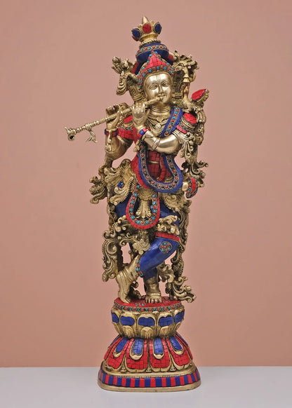 Brassaura® Brass Krishna Statue | Height 29 cm & Weight 15.80 kg