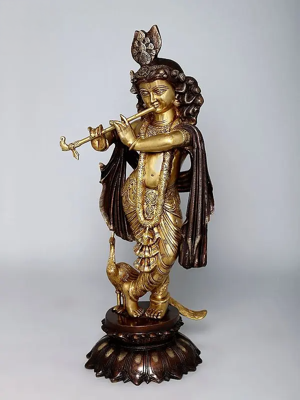 Brassaura® Brass Krishna Statue | Height 27 Inches & Weight 18.55 kg