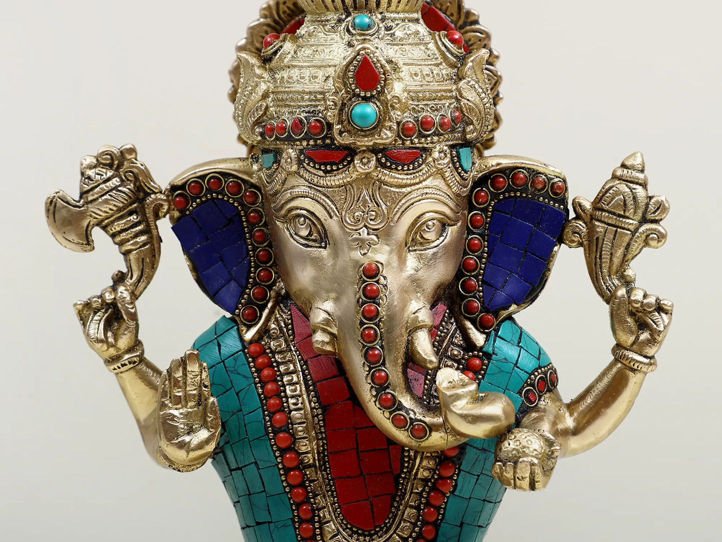 Brassaura™ Brass Ganesha Candle Stand with Inlay Work | Height 13 Inches & Weight 4.51 kgs