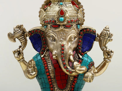 Brassaura™ Brass Ganesha Candle Stand with Inlay Work | Height 13 Inches & Weight 4.51 kgs