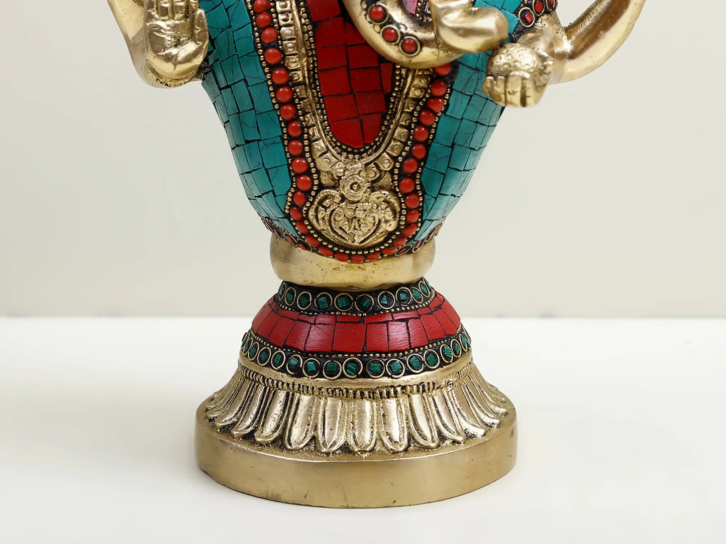 Brassaura™ Brass Ganesha Candle Stand with Inlay Work | Height 13 Inches & Weight 4.51 kgs