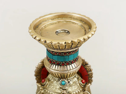 Brassaura™ Brass Ganesha Candle Stand with Inlay Work | Height 13 Inches & Weight 4.51 kgs