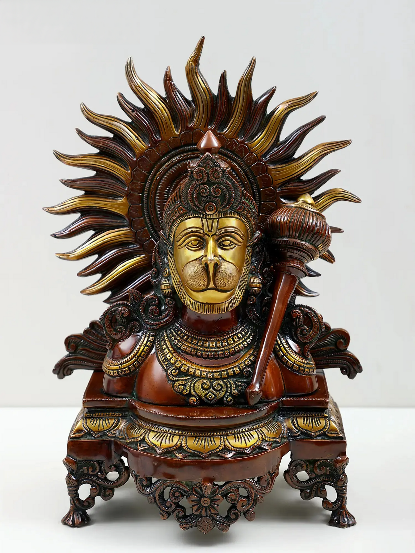 Brassaura® Sun Halo Hanuman Bust | Brass | Height 14.37 Inches & Weight 7.36 kgs