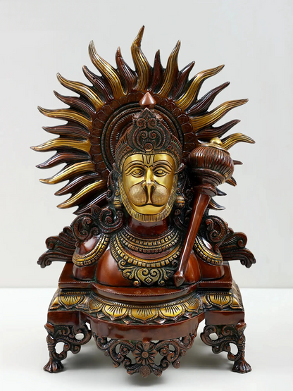 Brassaura® Sun Halo Hanuman Bust | Brass | Height 14.37 Inches & Weight 7.36 kgs