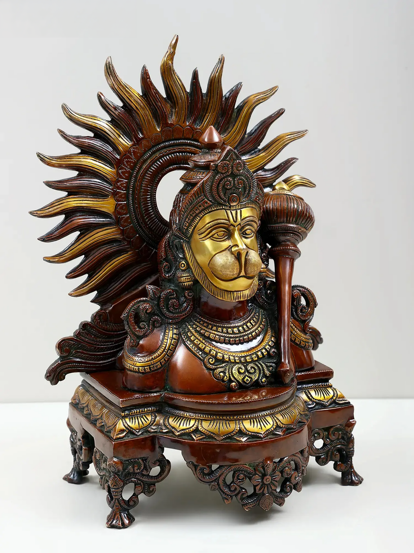 Brassaura® Sun Halo Hanuman Bust | Brass | Height 14.37 Inches & Weight 7.36 kgs