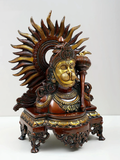 Brassaura® Sun Halo Hanuman Bust | Brass | Height 14.37 Inches & Weight 7.36 kgs