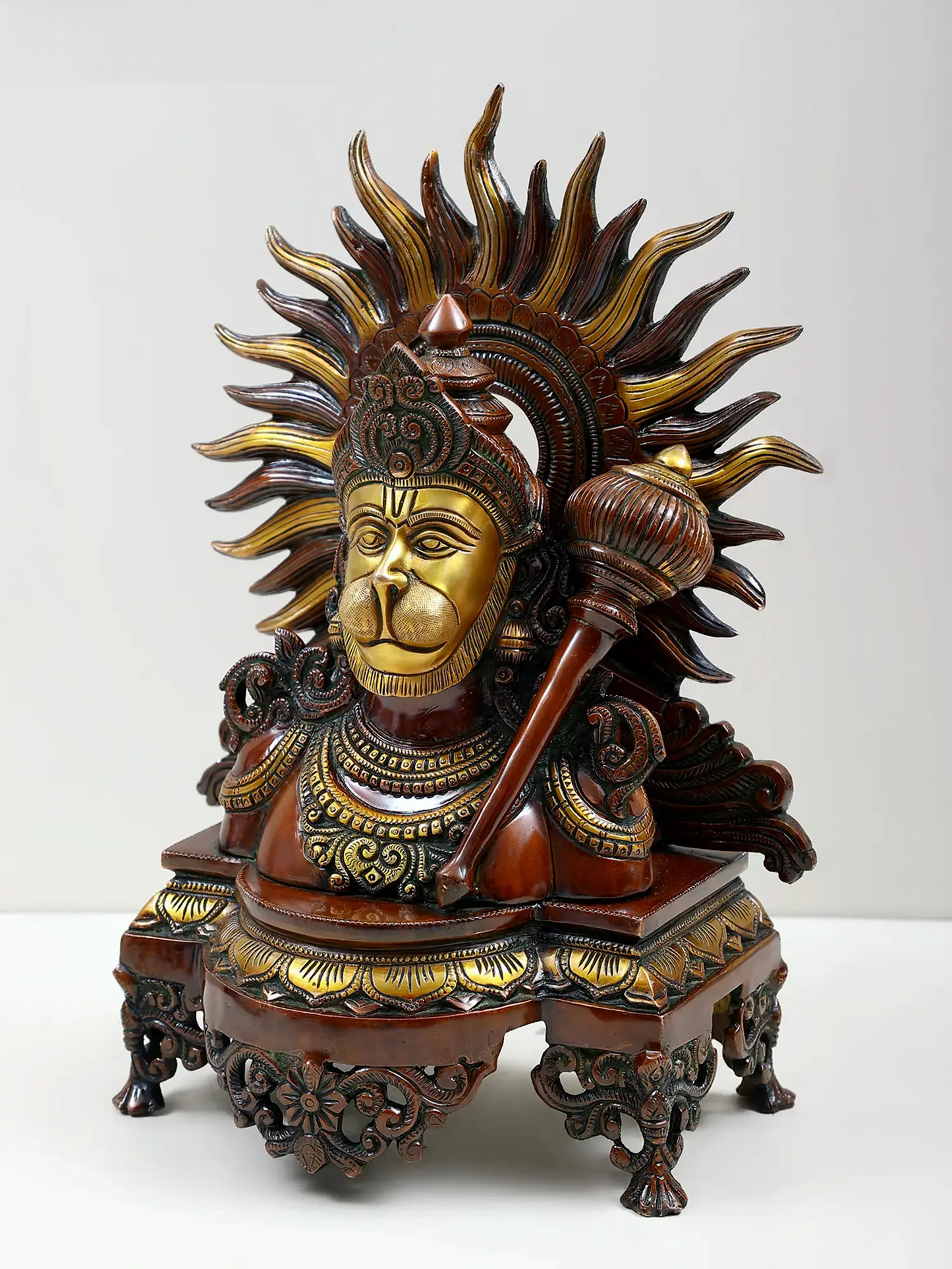 Brassaura® Sun Halo Hanuman Bust | Brass | Height 14.37 Inches & Weight 7.36 kgs
