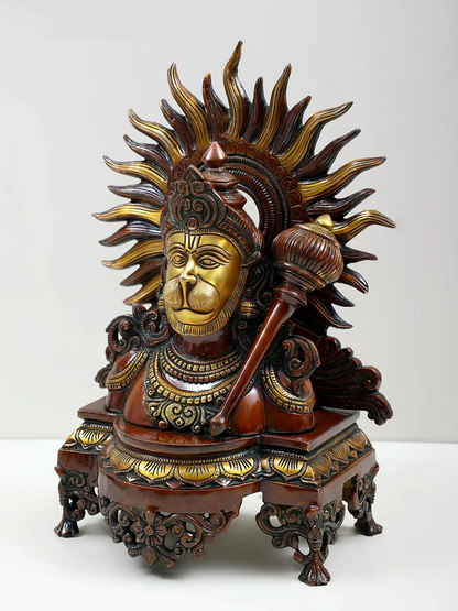 Brassaura® Sun Halo Hanuman Bust | Brass | Height 14.37 Inches & Weight 7.36 kgs
