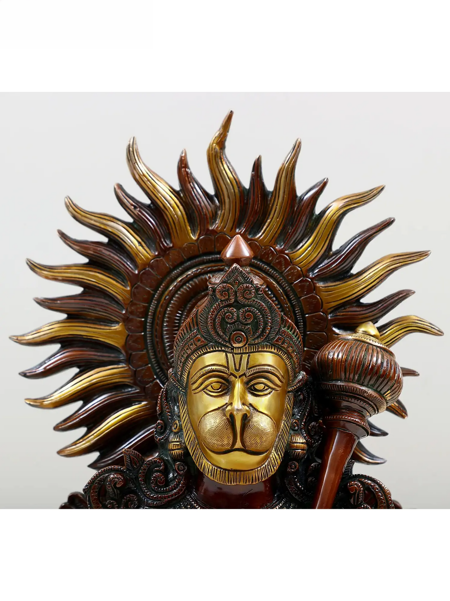 Brassaura® Sun Halo Hanuman Bust | Brass | Height 14.37 Inches & Weight 7.36 kgs