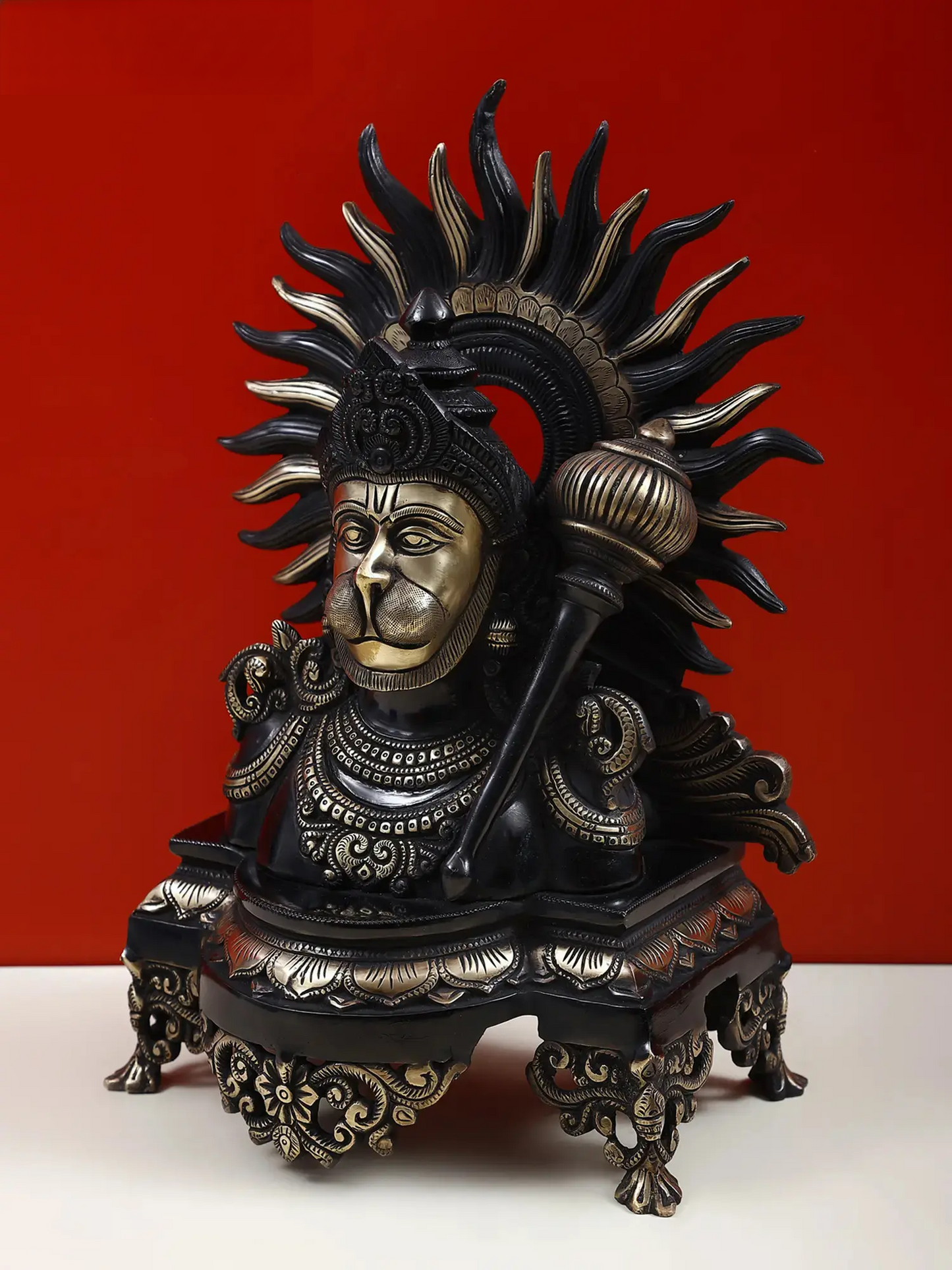 ब्रसौर® सूर्य प्रभामंडल हनुमान प्रतिमा | पीतल | ऊंचाई 14.37 इंच और वजन 7.36 किलोग्राम