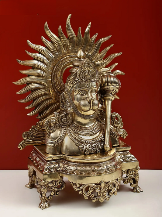 Brassaura® सन हेलो हनुमान बस्ट | पीतल | ऊँचाई 14.37 इंच और वज़न 7.36 किलोग्राम