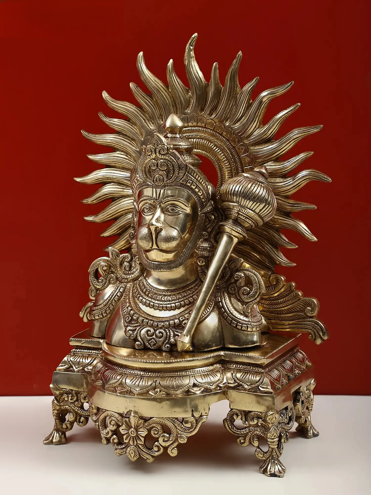 Brassaura® Sun Halo Hanuman Bust | Brass | Height 14.37 Inches & Weight 7.36 kgs