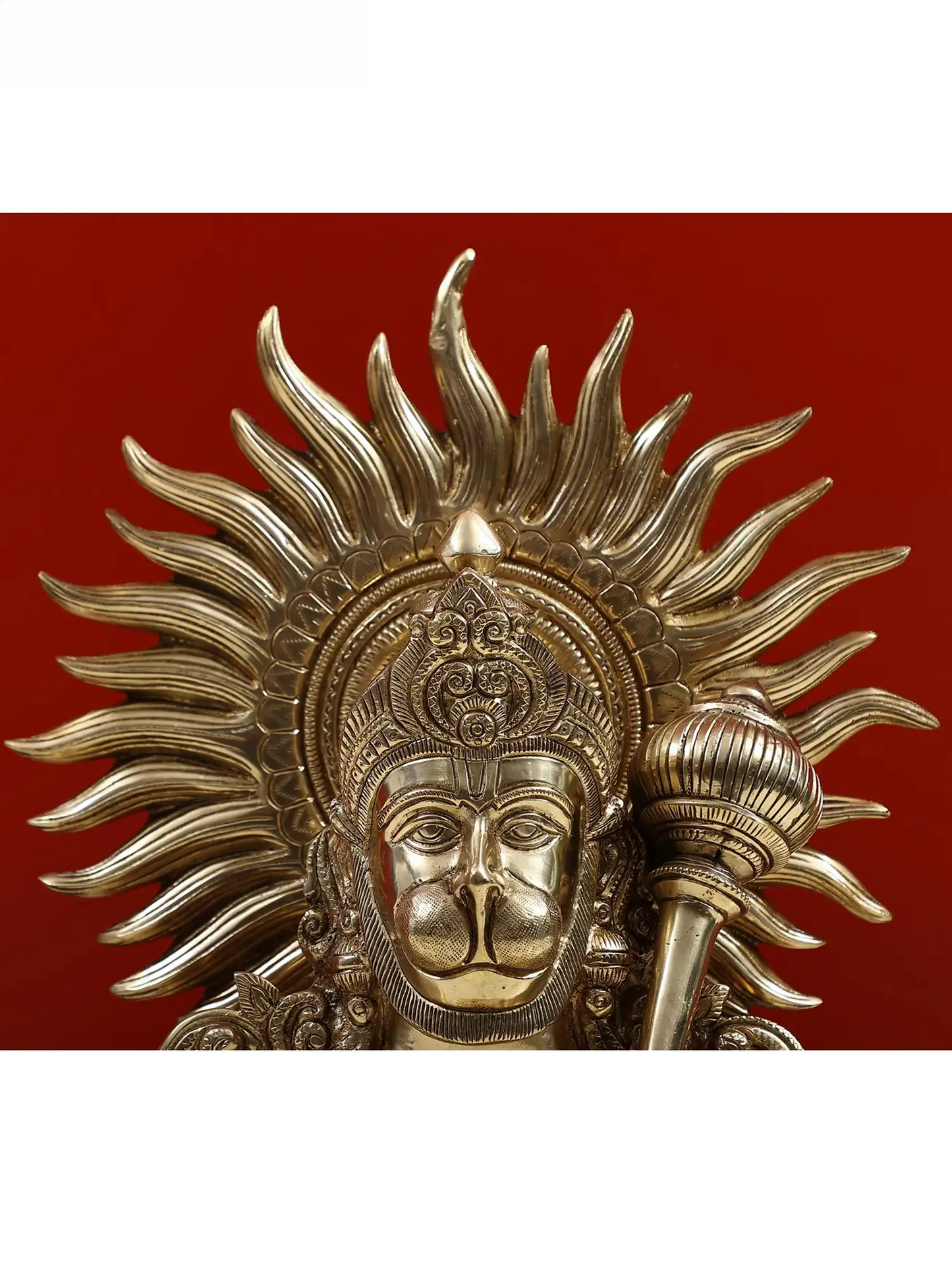 Brassaura® Sun Halo Hanuman Bust | Brass | Height 14.37 Inches & Weight 7.36 kgs